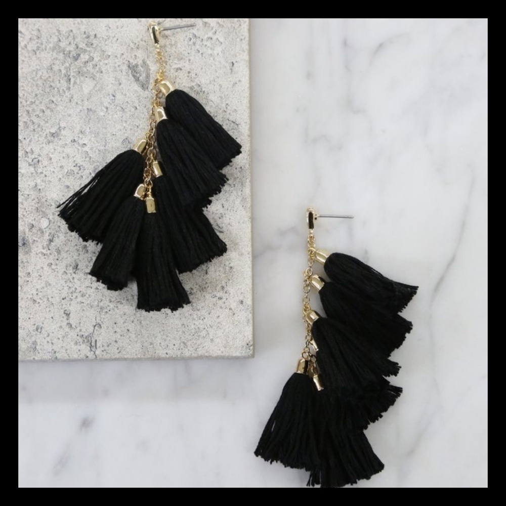 Ettika Daydreamer Black and Gold Tassel Earrings